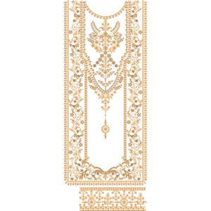 Luxury Golden Traditional Front Panel Embroidery Design with Ornamental Floral Detailing