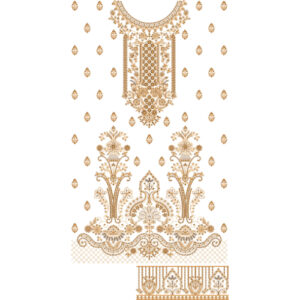 Royal Golden Neckline Dress Embroidery Design with Traditional Floral and Ornamental Motifs