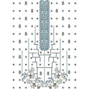 Geometric Floral Panel Embroidery Design with Scattered Motifs for Designer Dresses
