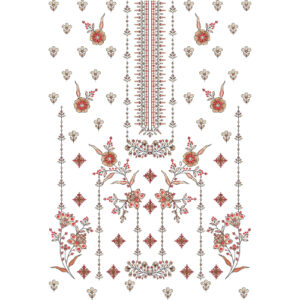 Elegant Red Floral Vertical Panel Embroidery Design with Scattered Motifs for Designer Dresses