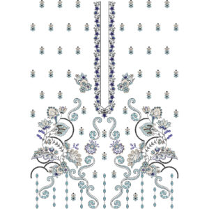 Elegant Blue Paisley & Floral Ornamental Panel Embroidery Design for Designer Dresses