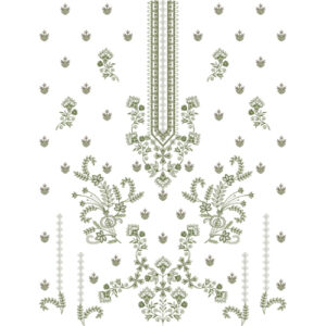 Elegant Olive Green Floral Neckline & Scattered Panel Embroidery Design for Designer Dresses
