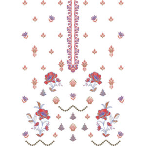 Vibrant Red & Blue Floral Neckline Panel Embroidery Design for Designer Dresses