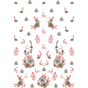 Vibrant Floral & Bee Motif Scattered Embroidery Design for Designer Dresses