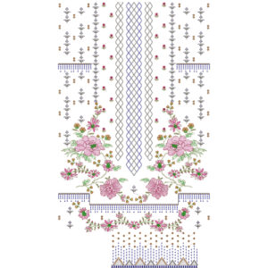 Elegant Pink Floral Vertical Panel Embroidery Design with Ornamental Borders