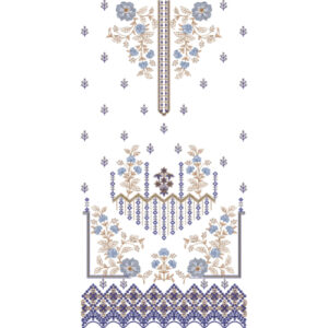 Elegant Blue & Beige Floral Ornamental Panel Embroidery Design for Designer Dresses