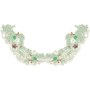 Delicate Nature-Inspired Curved Neckline Embroidery Design with Floral Lace and Butterfly Motifs