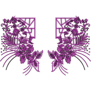 Modern Geometric Floral Corner Neckline Embroidery Design with Elegant Botanical Detailing