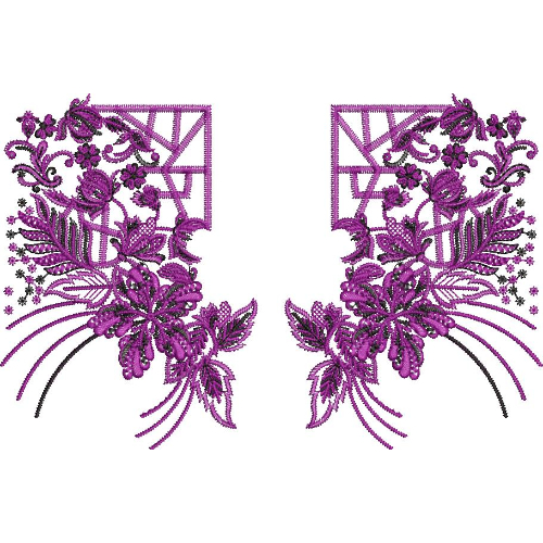 Modern Geometric Floral Corner Neckline Embroidery Design with Elegant Botanical Detailing