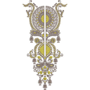 Royal Ornamental Medallion Neckline Embroidery Design with Intricate Scroll and Floral Detailing