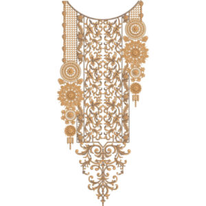 Royal Heavy Panel Neckline Embroidery Design with Floral Rosette and Baroque Scroll Motifs