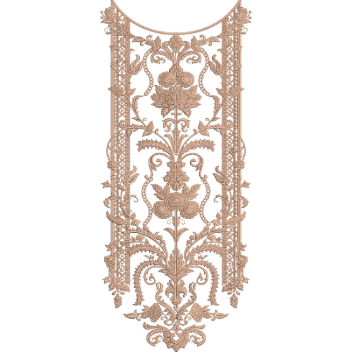 Elegant Vintage Baroque Panel Neckline Embroidery Design with Floral and Ornamental Scrollwork