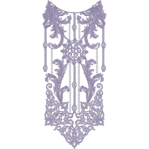 Luxury Ornamental Baroque Neckline Embroidery Design with Royal Scroll and Medallion Motifs