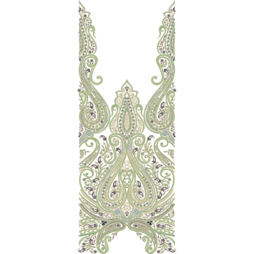 Royal Paisley and Ornamental Scroll Neckline Embroidery Design with Elegant Symmetrical Layout