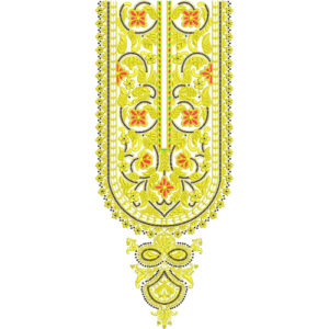 Bright Floral U-Shape Panel Neckline Embroidery Design with Decorative Paisley Drop