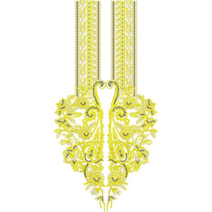 Elegant Vertical Panel Neckline Embroidery Design with Ornamental Floral Scroll Motifs