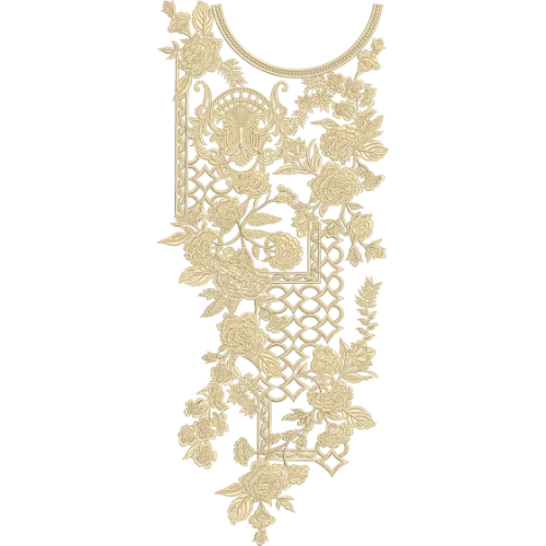 Luxury Floral Corner Panel Neckline Embroidery Design with Ornamental Lattice Detailing