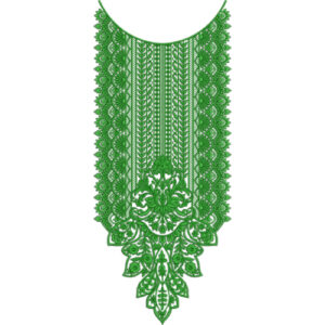 Traditional Heavy Panel Neckline Embroidery Design with Vertical Leaf Stripes and Ornamental Drop