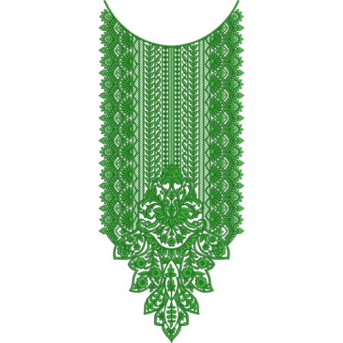 Traditional Heavy Panel Neckline Embroidery Design with Vertical Leaf Stripes and Ornamental Drop