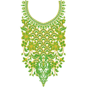 Elegant Floral Scallop Neckline Embroidery Design with Decorative Botanical Drop