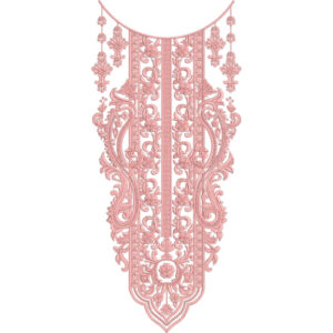 Elegant Baroque Floral Panel Neckline Embroidery Design with Ornamental Paisley Scrolls