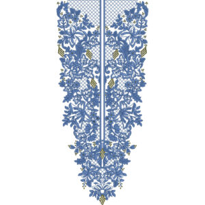 Elegant Floral Lattice Panel Neckline Embroidery Design with Dense Botanical Detailing
