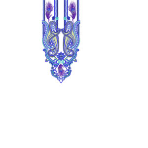 Royal Peacock Feather Inspired Panel Neckline Embroidery Design with Ornamental Scrollwork
