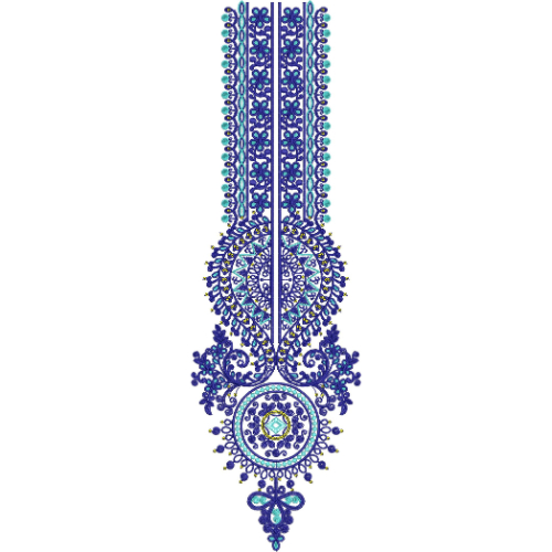 Royal Medallion Panel Neckline Embroidery Design with Geometric Floral and Ornamental Detailing