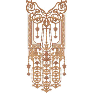 Royal Ornamental Hanging Panel Neckline Embroidery Design with Baroque Scroll and Tassel Motifs