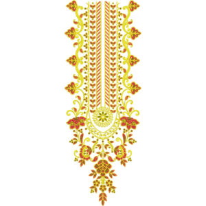 Vibrant Floral Vertical Panel Neckline Embroidery Design with Ornamental Drop Motif