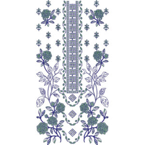 Elegant Floral Panel Neckline Embroidery Design with Delicate Botanical and Geometric Motifs