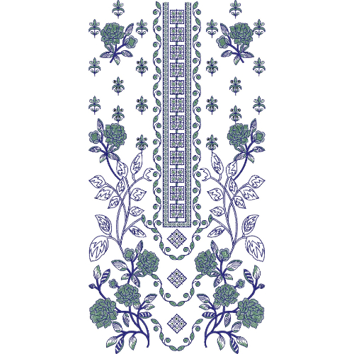 Elegant Floral Panel Neckline Embroidery Design with Delicate Botanical and Geometric Motifs
