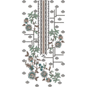 Elegant Asymmetrical Floral Panel Neckline Embroidery Design with Botanical Vine Detailing