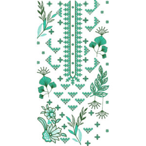Fresh Botanical Panel Neckline Embroidery Design with Folk Floral and Geometric Motifs