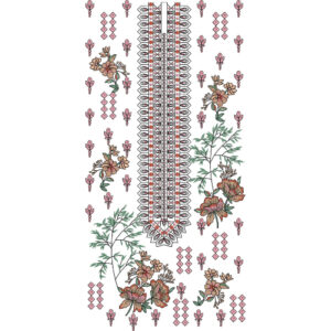 Elegant Floral and Geometric Vertical Panel Neckline Embroidery Design with Ethnic Motifs