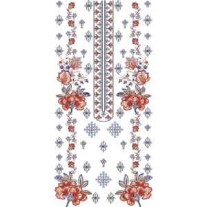 Elegant Floral and Diamond Motif Vertical Panel Neckline Embroidery Design
