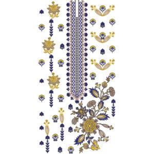 Traditional Floral and Folk Motif Vertical Panel Neckline Embroidery Design