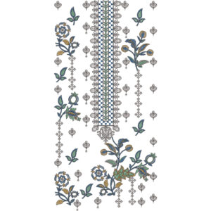 Elegant Botanical Vertical Panel Neckline Embroidery Design with Delicate Floral Vine Motifs