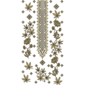 Classic Floral and Diamond Motif Vertical Panel Neckline Embroidery Design