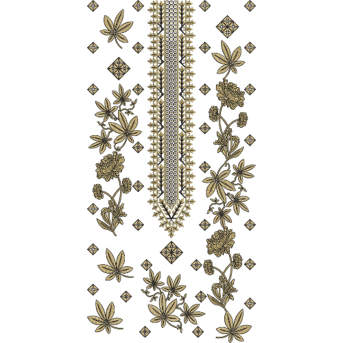 Classic Floral and Diamond Motif Vertical Panel Neckline Embroidery Design