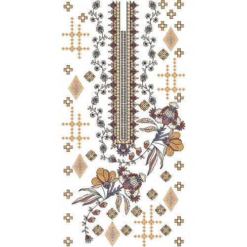 Elegant Floral and Ethnic Geometric Vertical Panel Neckline Embroidery Design
