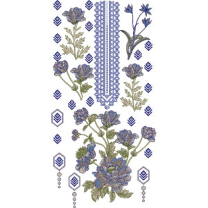 Regal Blue Floral Neckline Embroidery with Geometric Panel Detailing