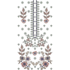 Vintage Floral Neckline Embroidery with Ornamental Panel and Folk Art Detailing