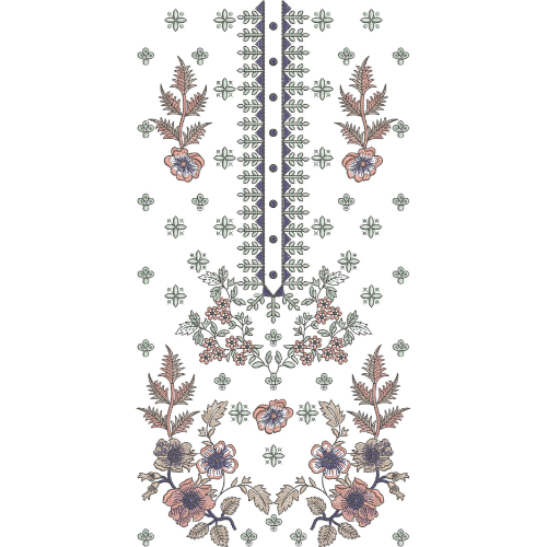 Vintage Floral Neckline Embroidery with Ornamental Panel and Folk Art Detailing