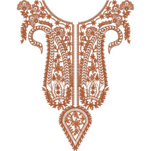 Traditional Kashmiri Paisley Neckline Embroidery with Ornamental Floral and Vine Detailing