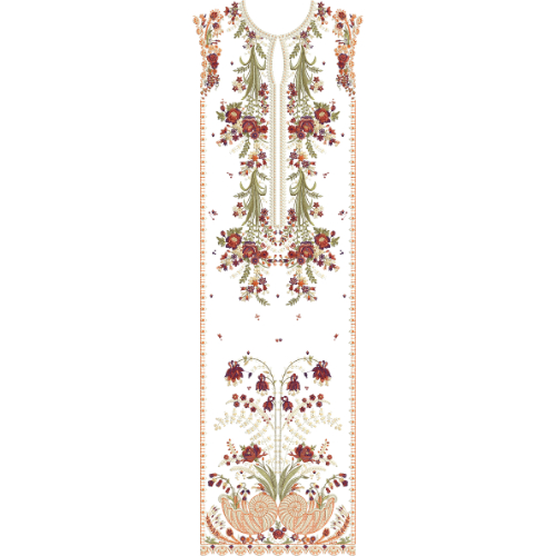 Luxury Mughal Floral Neckline Embroidery with Ornamental Garden Composition