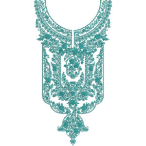 Intricate Teal Baroque Floral Neckline Embroidery with Ornate Heritage Detailing