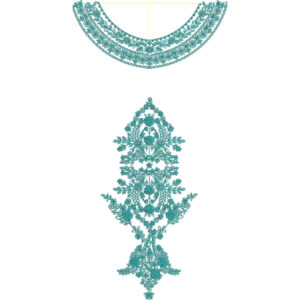 Teal Ornamental Round Neckline Embroidery with Detachable Central Floral Panel