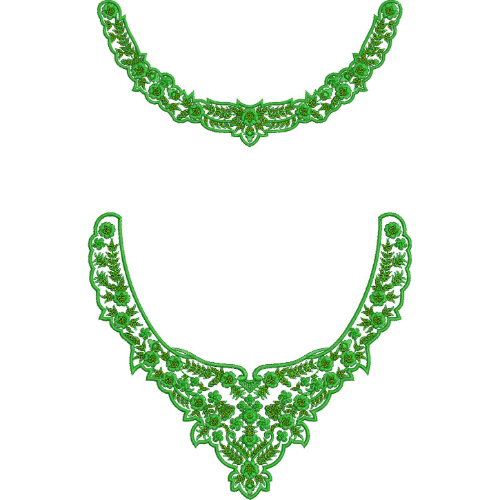 Classic Green Scalloped Neckline Embroidery with Floral Border Detailing