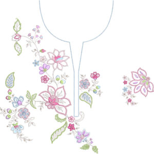 Multicolor Floral Split Neckline Embroidery with Artistic Scattered Blossom Composition
